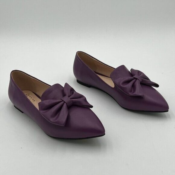 Pazzion Purple Cozy Pointed Toe Ballet Flats Bows Slip On Solid Color Pumps - Picture 4 of 6